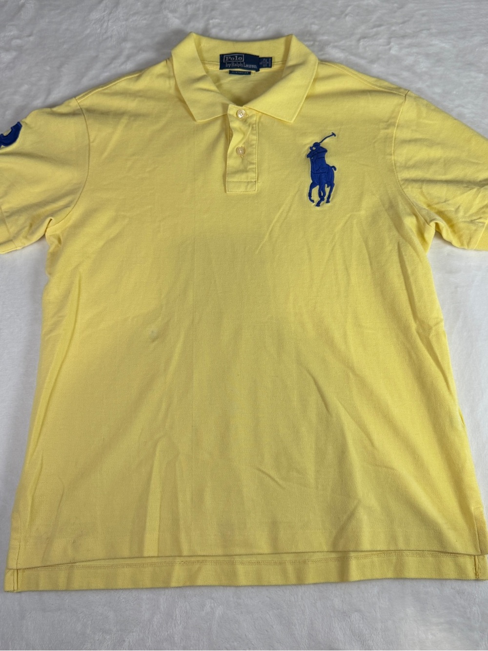 Polo Ralph Lauren Custom Fit Big Pony Polo Shirt Yellow Blue Men’s XL